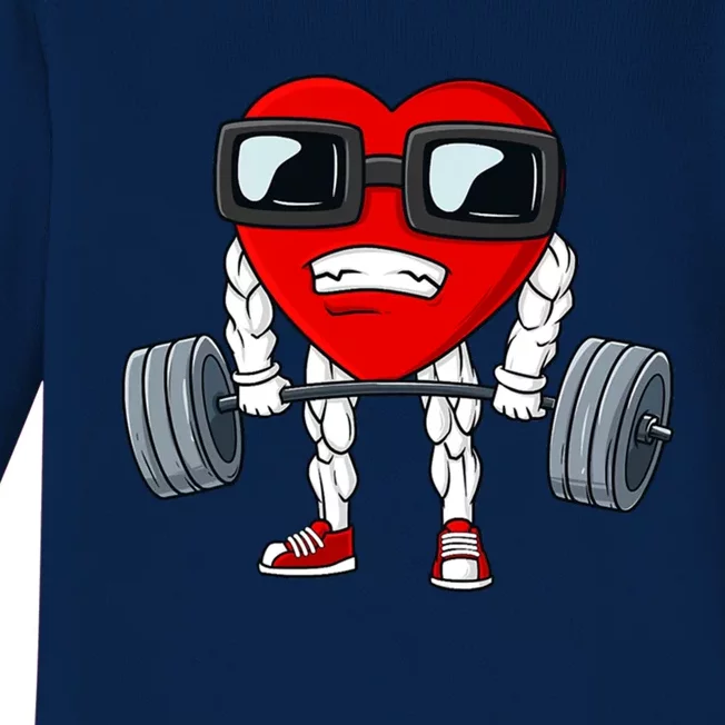 Valentines Day Heart Weightlifting Funny Deadlift Fitness Gift Baby Long Sleeve Bodysuit