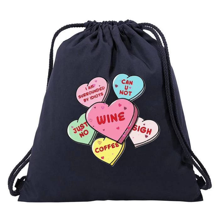 Valentine's Day Hearts With Snarky Messages For Grouchy Gals Drawstring Bag