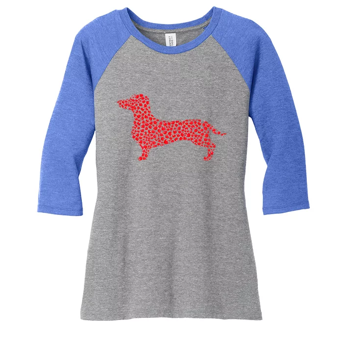 Valentines Day Heart Dog Lover Cute Dachshund Puppy Gift Women's Tri-Blend 3/4-Sleeve Raglan Shirt