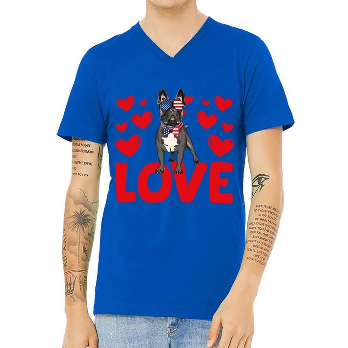 Valentine's Day Hearts Love French Bulldog Animal Lovers Gift V-Neck T-Shirt