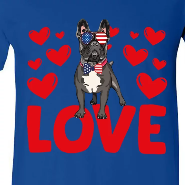 Valentine's Day Hearts Love French Bulldog Animal Lovers Gift V-Neck T-Shirt