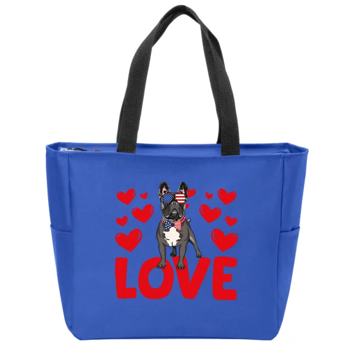 Valentine's Day Hearts Love French Bulldog Animal Lovers Gift Zip Tote Bag