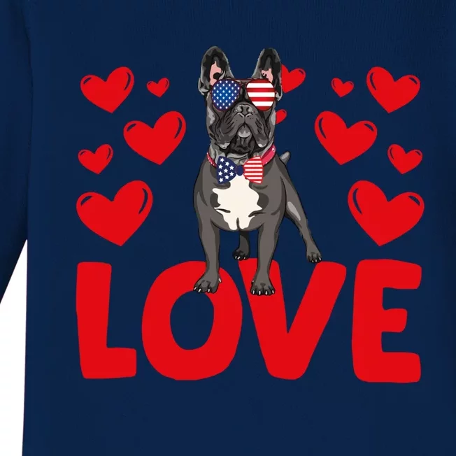 Valentine's Day Hearts Love French Bulldog Animal Lovers Gift Baby Long Sleeve Bodysuit