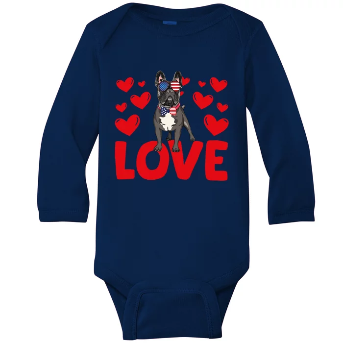 Valentine's Day Hearts Love French Bulldog Animal Lovers Gift Baby Long Sleeve Bodysuit