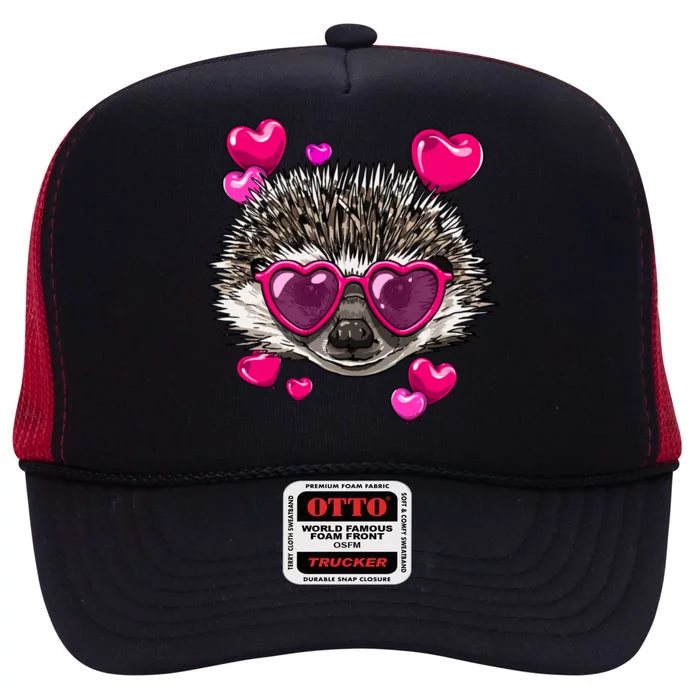 Valentines Day Hedgehog Funny Hedgehog Lover Gift High Crown Mesh Trucker Hat