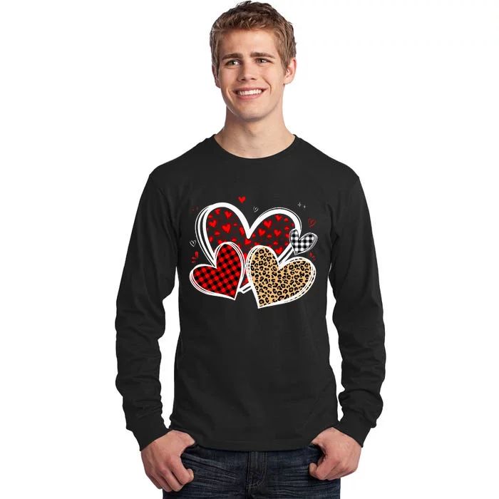 Valentines Day Hearts Love Leopard Red Plaid Tall Long Sleeve T-Shirt