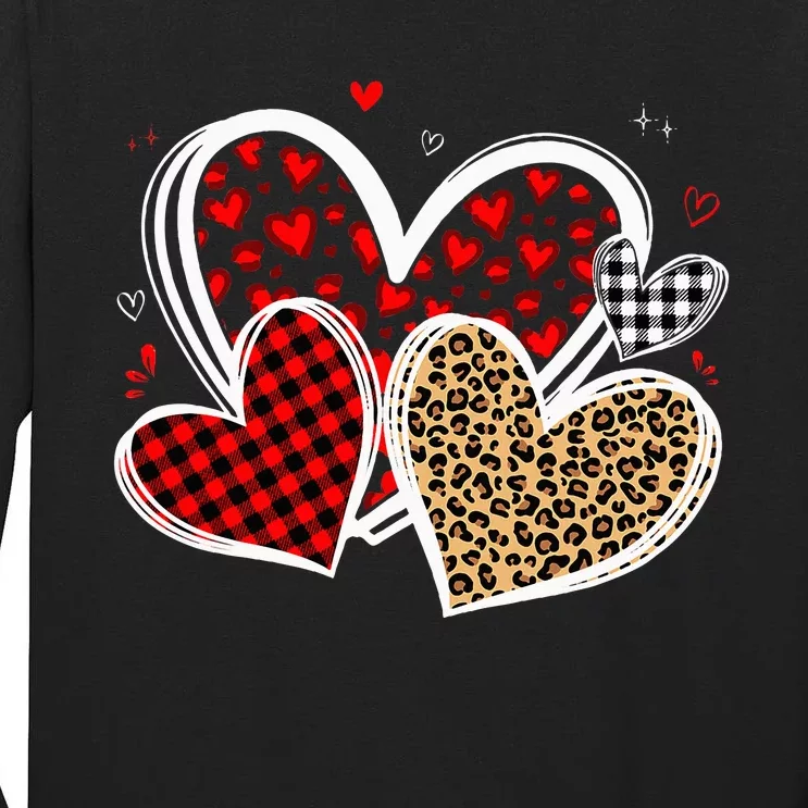 Valentines Day Hearts Love Leopard Red Plaid Tall Long Sleeve T-Shirt