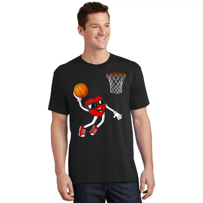 Valentines Day Heart Dunking Basketball Boys Girls K.i.d.s T-Shirt