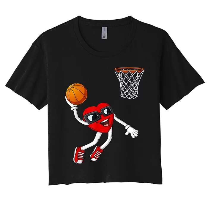 Valentines Day Heart Dunking Basketball Boys Girls K.i.d.s Women's Crop Top Tee