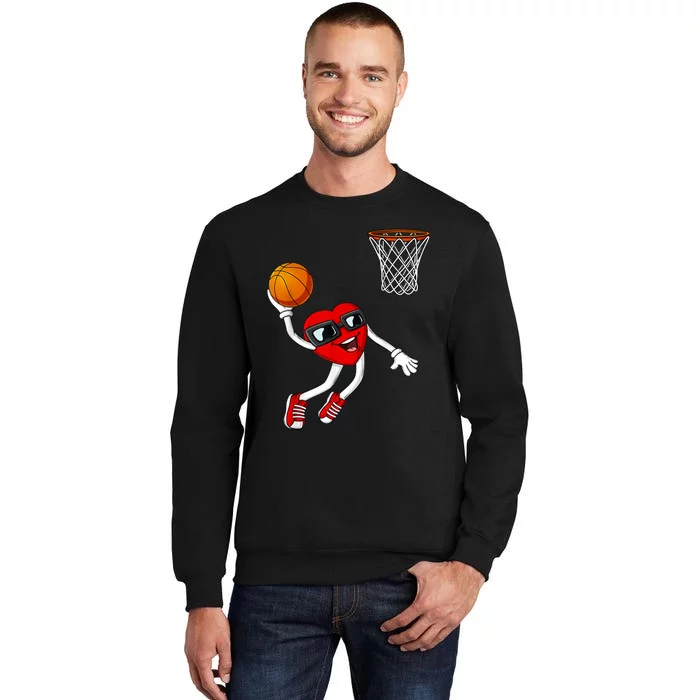 Valentines Day Heart Dunking Basketball Boys Girls Kids Tall Sweatshirt