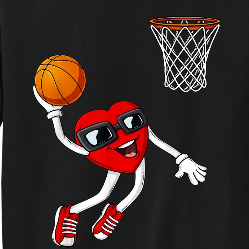 Valentines Day Heart Dunking Basketball Boys Girls Kids Tall Sweatshirt