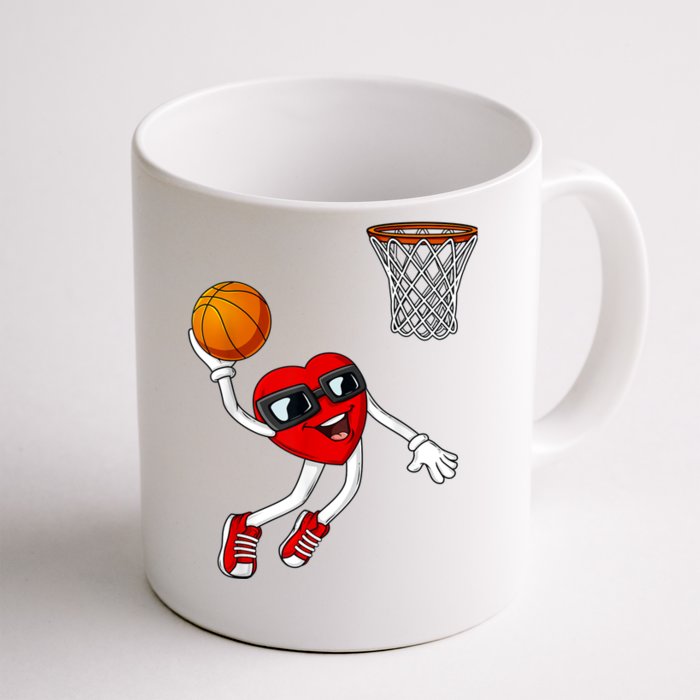 Valentines Day Heart Dunking Basketball Boys Girls Kids Front & Back Coffee Mug