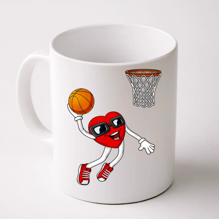 Valentines Day Heart Dunking Basketball Boys Girls Kids Front & Back Coffee Mug