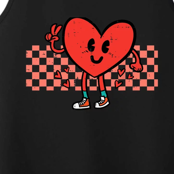 Valentines Day Heart Peace Hand Retro Groovy Adult Performance Tank