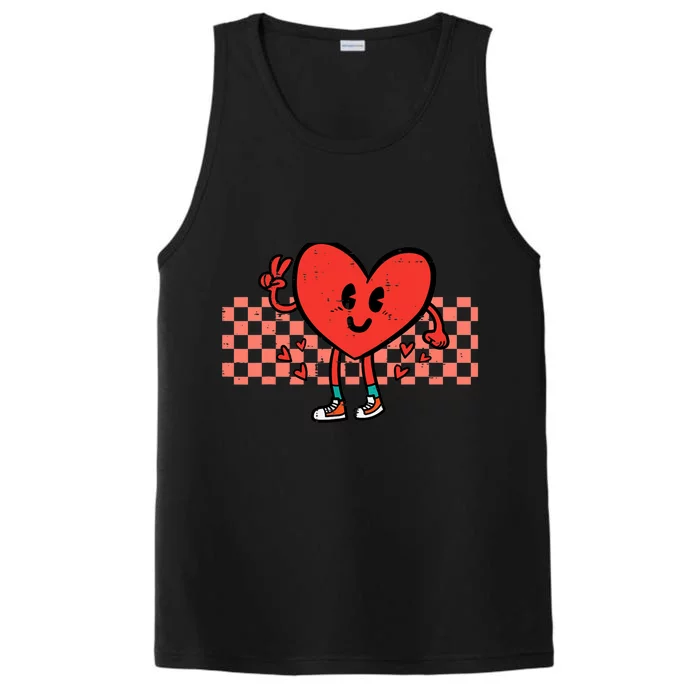 Valentines Day Heart Peace Hand Retro Groovy Adult Performance Tank