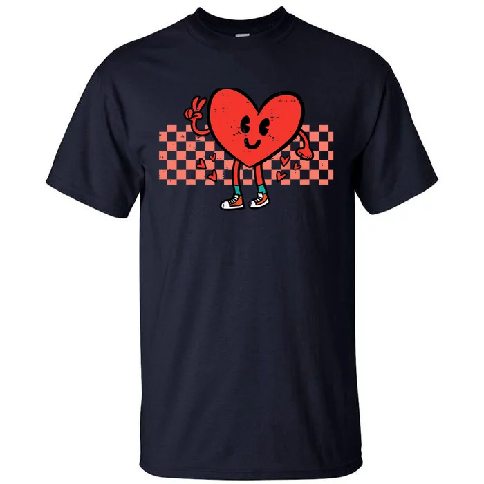 Valentines Day Heart Peace Hand Retro Groovy Adult Tall T-Shirt