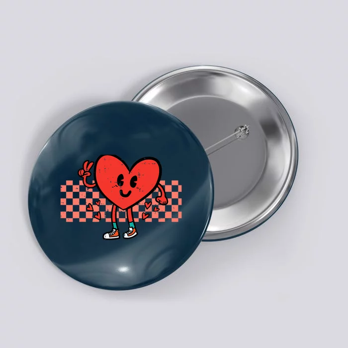 Valentines Day Heart Peace Hand Retro Groovy Adult Button