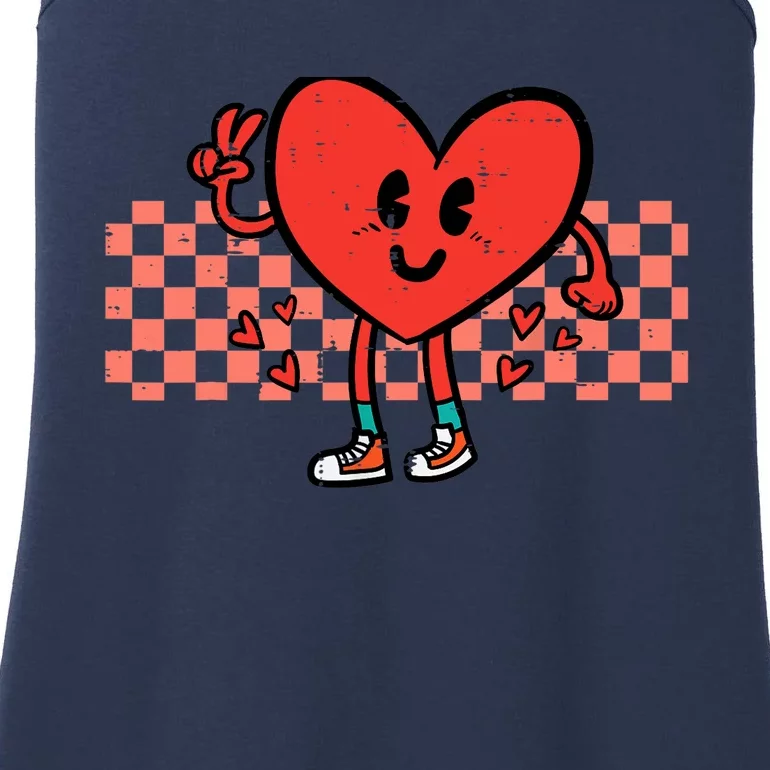 Valentines Day Heart Peace Hand Retro Groovy Adult Ladies Essential Tank