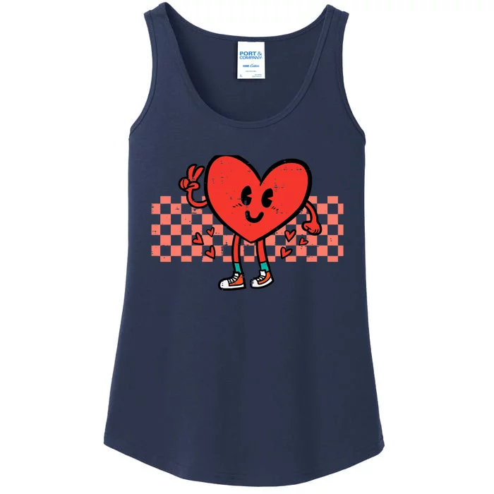 Valentines Day Heart Peace Hand Retro Groovy Adult Ladies Essential Tank