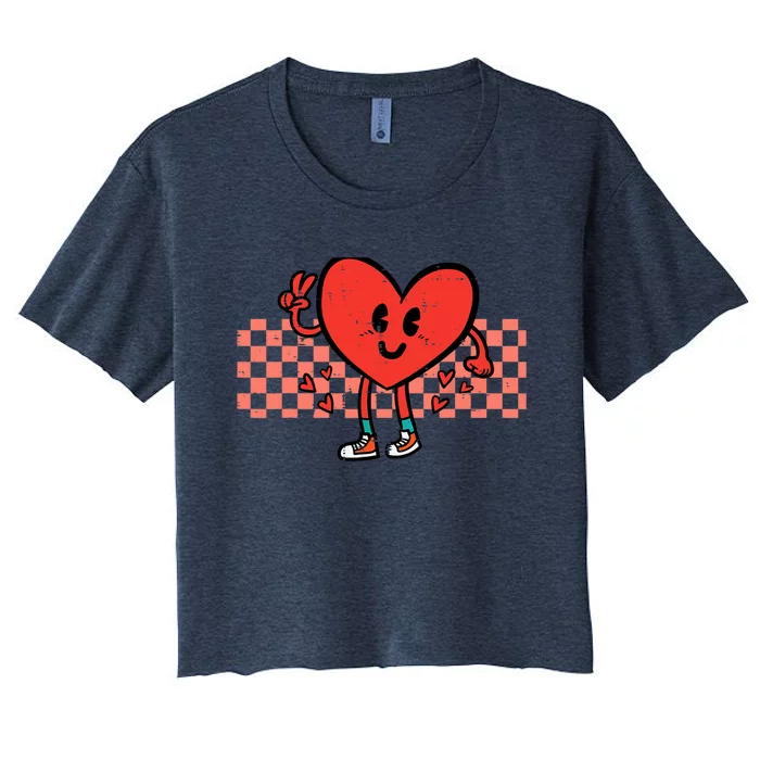 Valentines Day Heart Peace Hand Retro Groovy Adult Women's Crop Top Tee