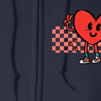 Valentines Day Heart Peace Hand Retro Groovy Adult Full Zip Hoodie