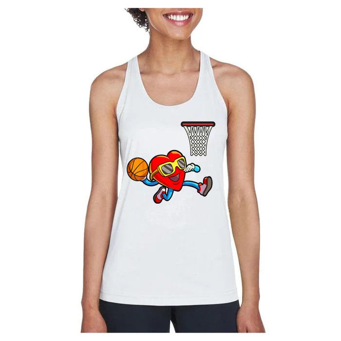 Valentines Day Heart Dunking Basketball Women's Racerback Tank