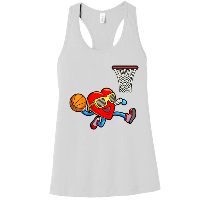 Valentines Day Heart Dunking Basketball Women's Racerback Tank