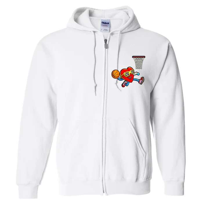 Valentines Day Heart Dunking Basketball Full Zip Hoodie