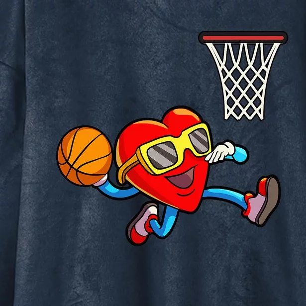 Valentines Day Heart Dunking Basketball Hooded Wearable Blanket