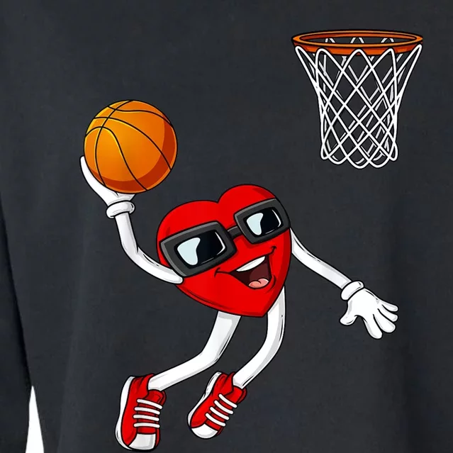 Valentines Day Heart Dunking Basketball Boys Girls Kids Cropped Pullover Crew