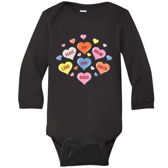 Valentines Day Heart Candy Baby Long Sleeve Bodysuit