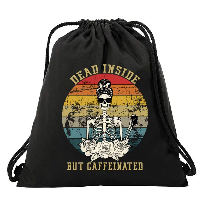 Vintage Dead Inside But Caffeinated Drawstring Bag