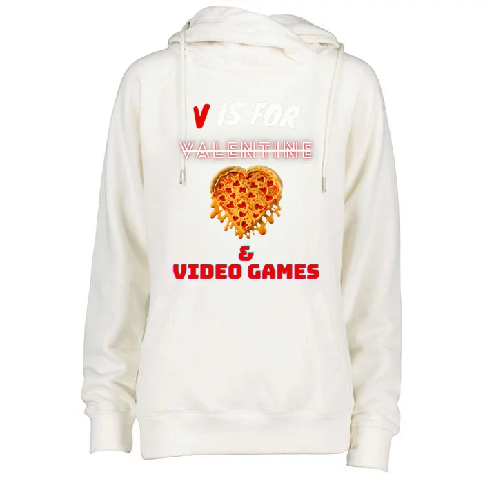 V Day Is For Pizza And Video Game Lovers Gift Womens Funnel Neck Pullover Hood