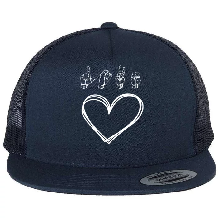 Valentines Day I Love You Heart Hand Sign Language Gift Flat Bill Trucker Hat