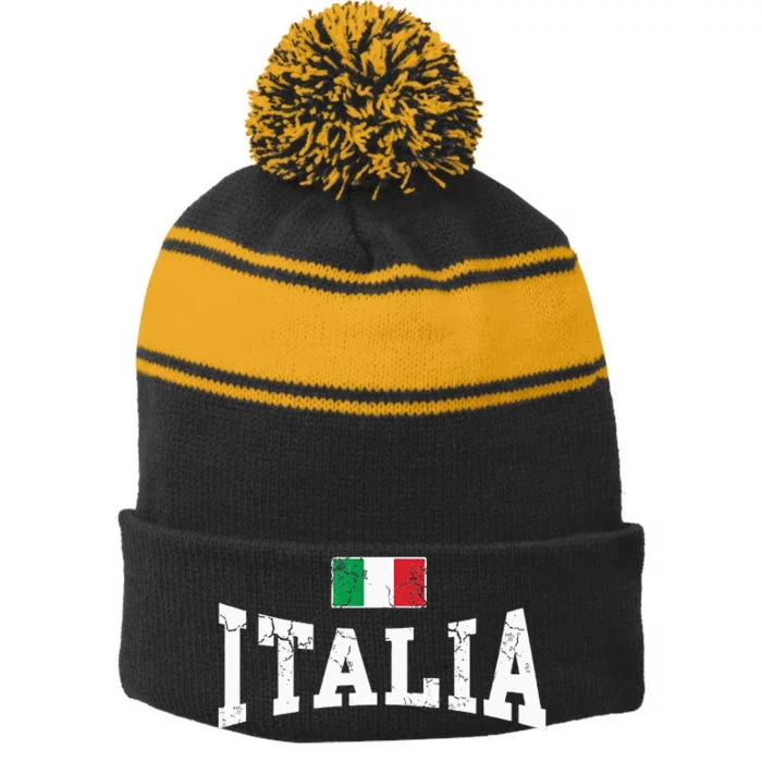 Vintage Distressed Italia Flag Italy Italian Family Group Stripe Pom Pom Beanie