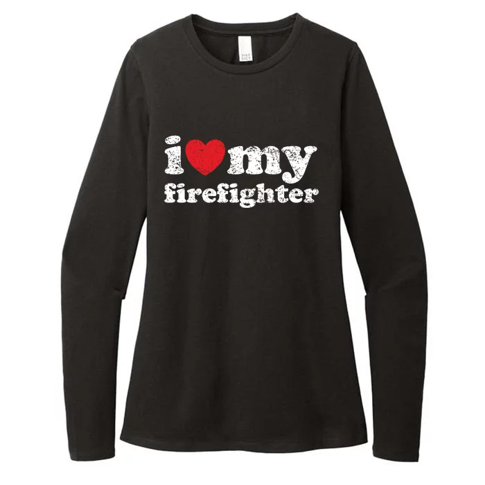 Vintage Distressed I Love My Firefighter Gift Womens CVC Long Sleeve Shirt