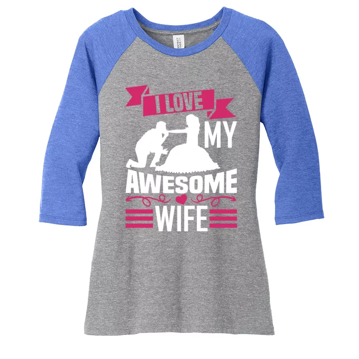 Valentine's Day I Love My Awesome Wife Meaningful Gift Women's Tri-Blend 3/4-Sleeve Raglan Shirt