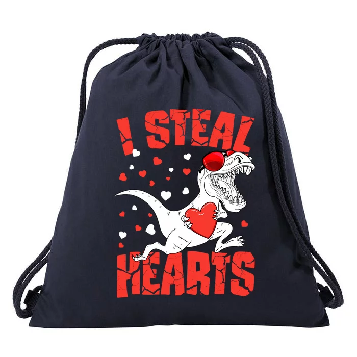 Valentines Day I Steal Hearts TRex Drawstring Bag