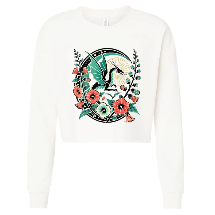 Vintage Dragon Illustration Dragon Lovers Cropped Pullover Crew