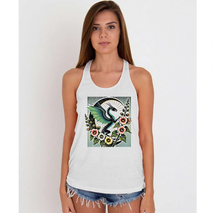 Vintage Dragon Illustration Dragon Lovers Women's Knotted Racerback Tank