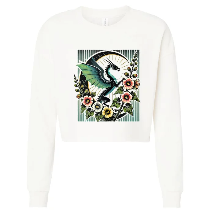 Vintage Dragon Illustration Dragon Lovers Cropped Pullover Crew