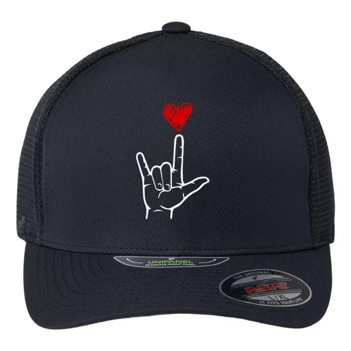 Valentines Day I Love You Hand Sign Asl Flexfit Unipanel Trucker Cap