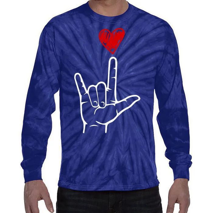 Valentines Day I Love You Hand Sign Asl Tie-Dye Long Sleeve Shirt