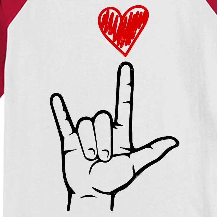 Valentines Day I Love You Hand Sign Asl Kids Colorblock Raglan Jersey