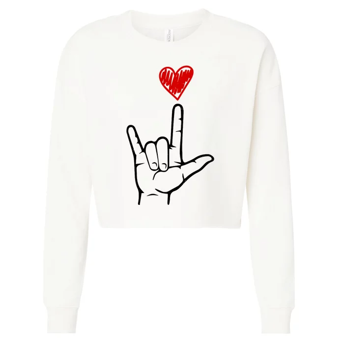 Valentines Day I Love You Hand Sign Asl Cropped Pullover Crew