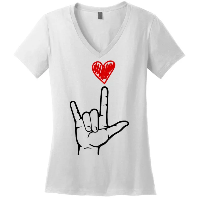 Valentines Day I Love You Hand Sign Asl Women's V-Neck T-Shirt