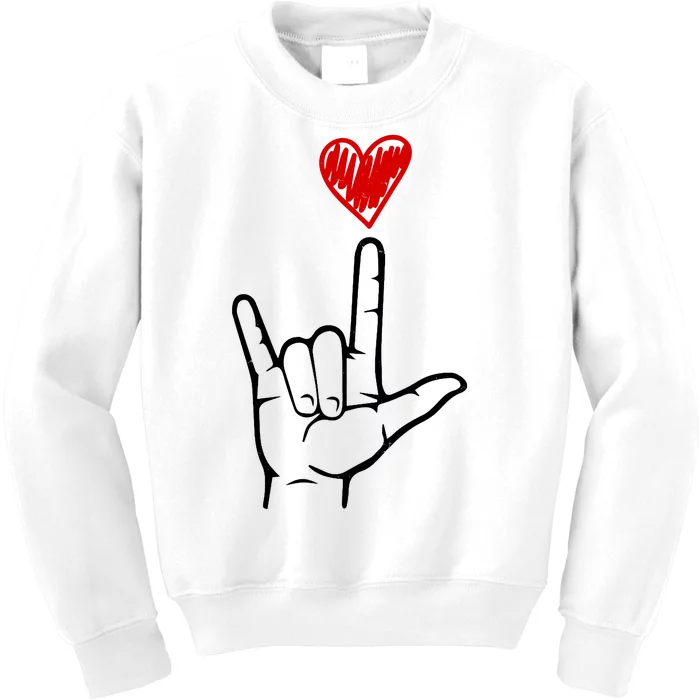 Valentines Day I Love You Hand Sign Asl Kids Sweatshirt