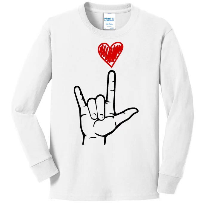 Valentines Day I Love You Hand Sign Asl Kids Long Sleeve Shirt