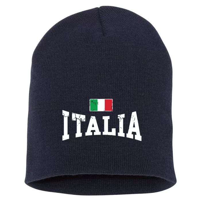 Vintage Distressed Italia Flag Italy Italian Family Group Short Acrylic Beanie