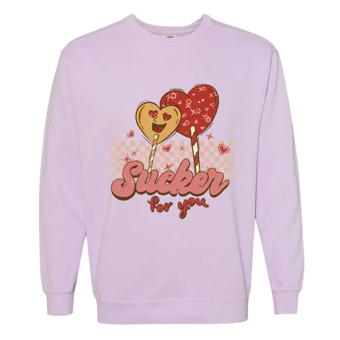 Valentine's Day Im A Sucker For You Heart Lollipops Xoxo Great Gift Garment-Dyed Sweatshirt